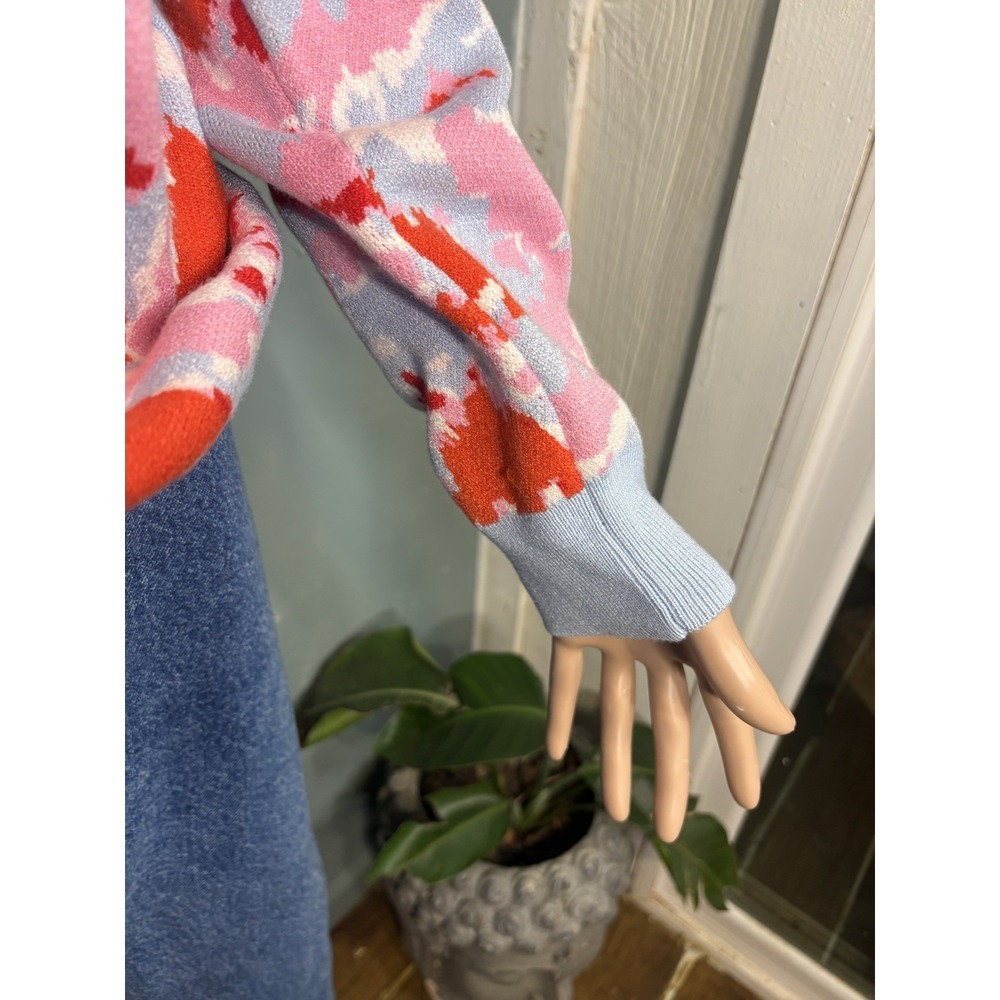 Simplee Abstract Knit Pullover Sweater Crew Neck Colorful Blue Pink Red White M - Picture 2 of 5